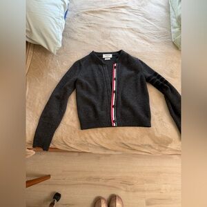 Thom Browne Charcoal Cardigan with Tricolor Stripe